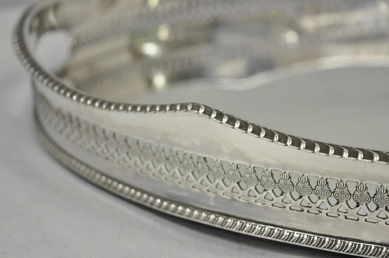 Antike englische Edwardian versilbert Oval Bar servieren Tablett w / Raised Gallery (Unbekannt) im Angebot