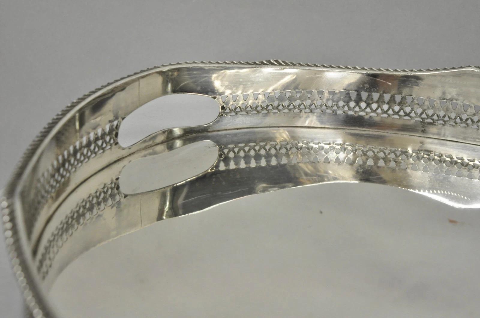 Antike englische Edwardian versilbert Oval Bar servieren Tablett w / Raised Gallery (Versilberung) im Angebot