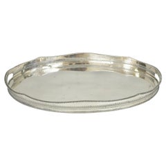 Antike englische Edwardian versilbert Oval Bar servieren Tablett w / Raised Gallery