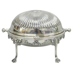 Antique English Edwardian Silver Plated Revolving Oval Serving Butter Dish
