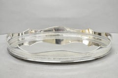 Antique English Edwardian Silver Plated Scalloped Oval Butlers Serving Bar Tray