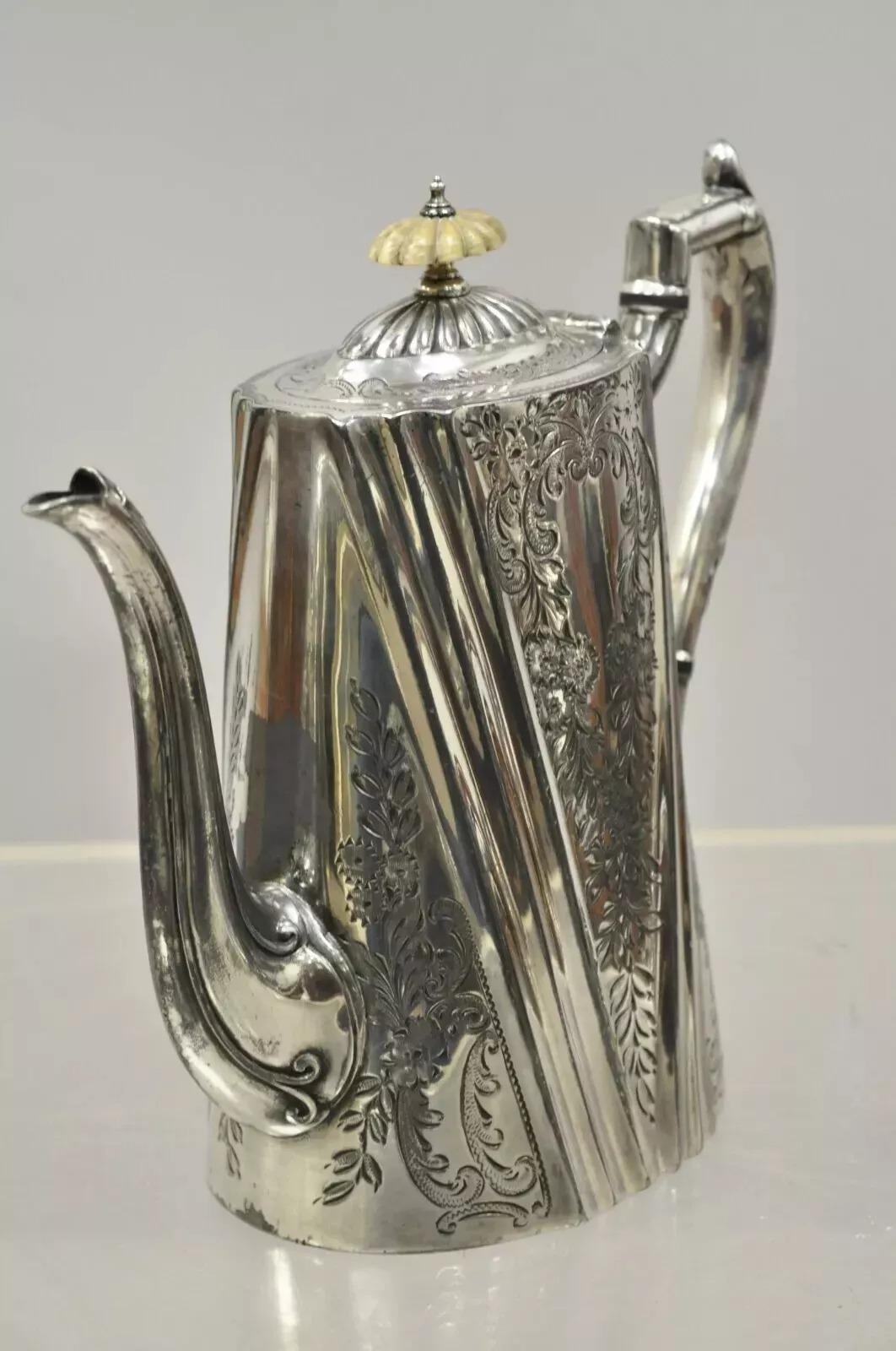 Antike englische edwardianische versilberte viktorianische Kaffeekanne mit Blumengravur, viktorianisch im Angebot 5
