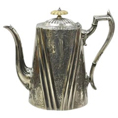 Antique English Edwardian Silver Plated Victorian Floral Engraved Coffee Pot