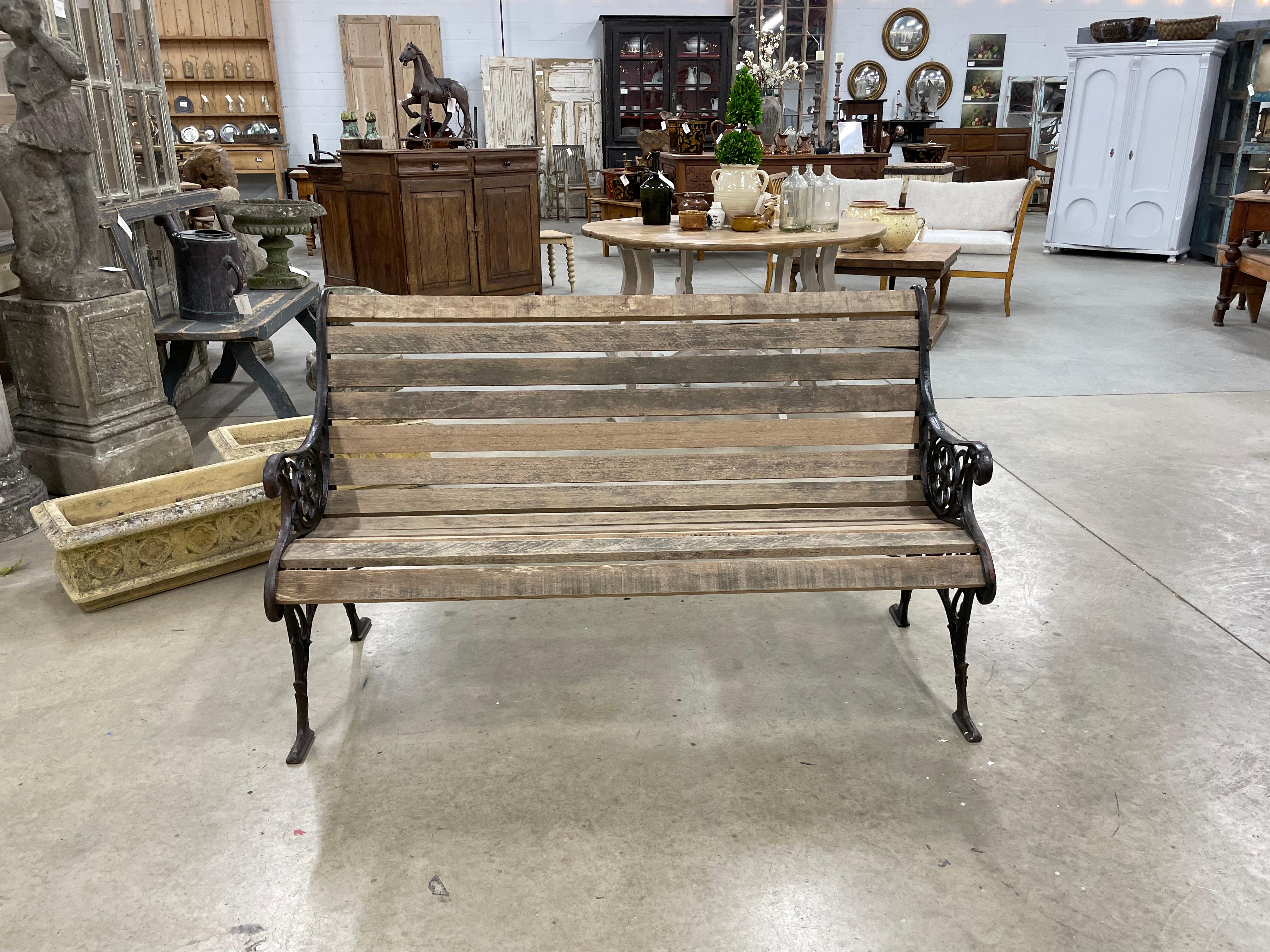 British Antique English Edwardian Slatted Garden Bench