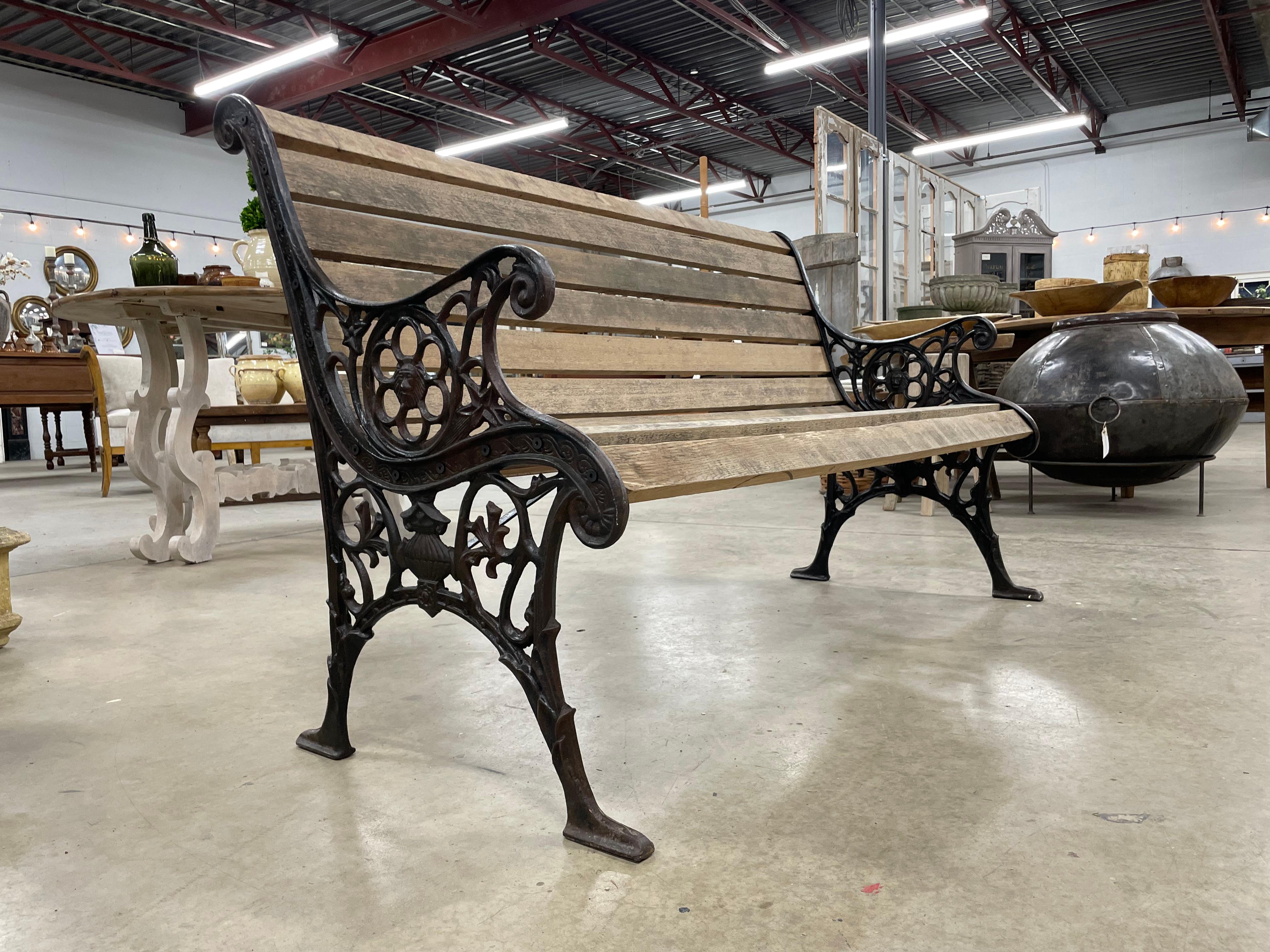 Iron Antique English Edwardian Slatted Garden Bench
