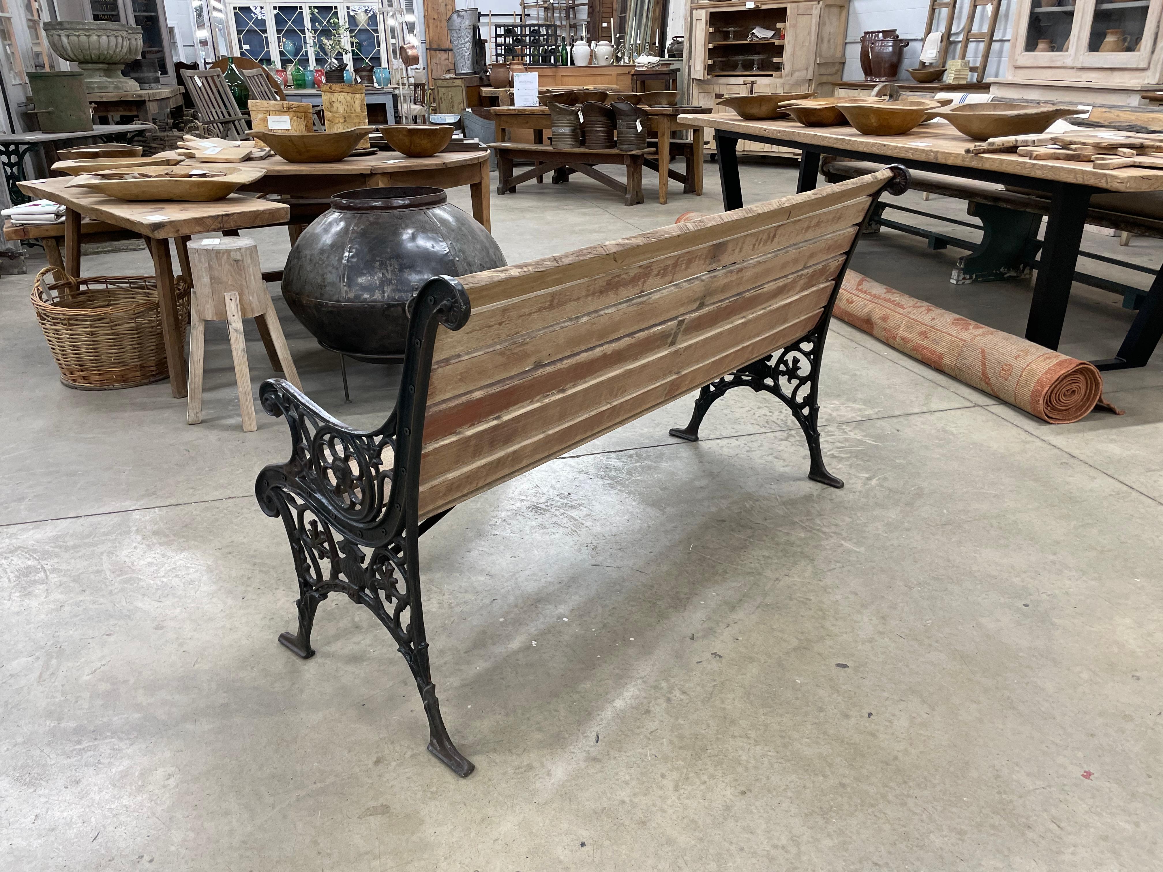 Antique English Edwardian Slatted Garden Bench 2