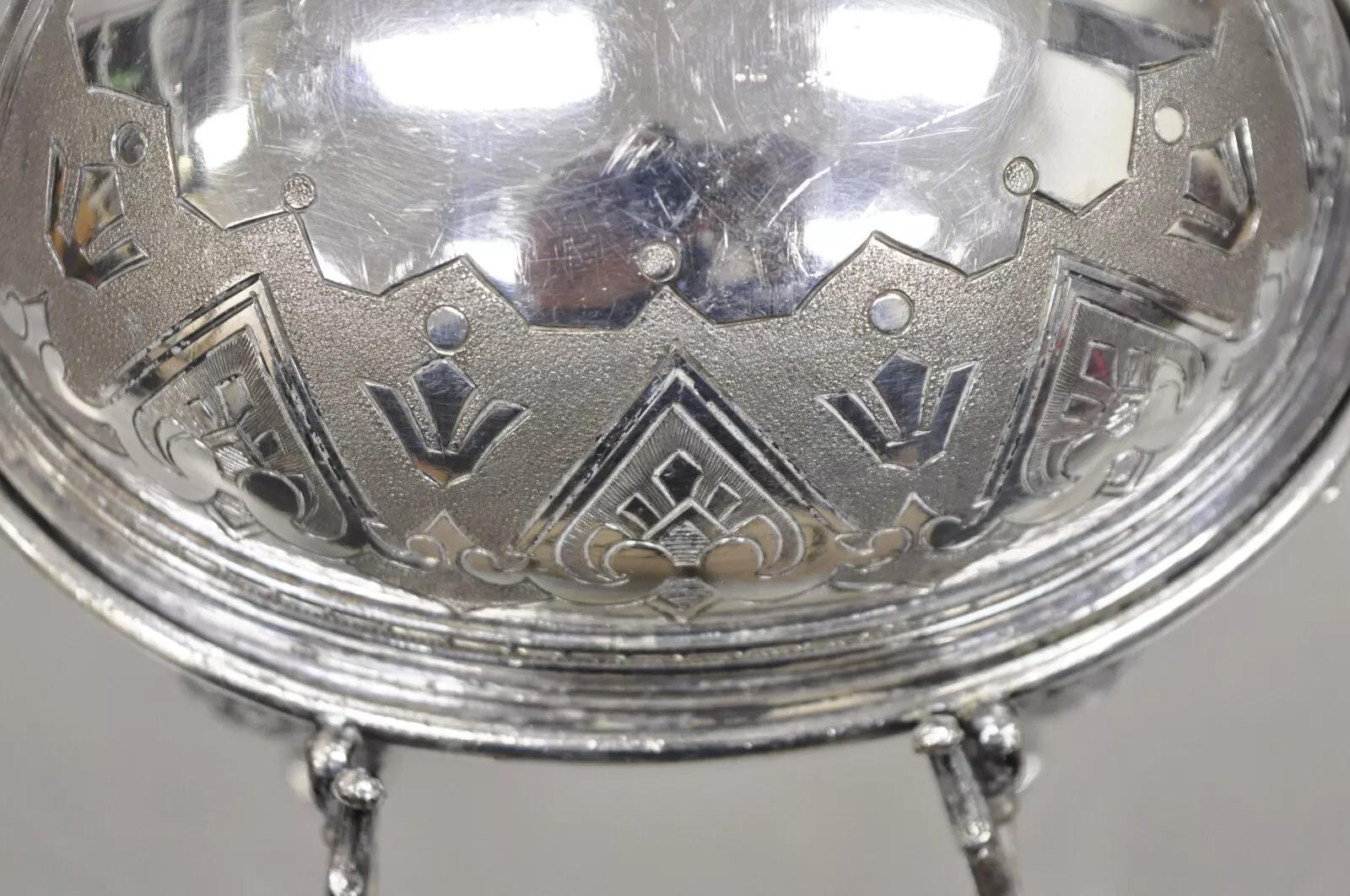 Antique English Edwardian Small Silver Plated Revolving Lid Butter Dish Server For Sale 7