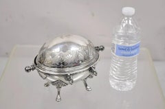 Antique English Edwardian Small Silver Plated Revolving Lid Butter Dish Server