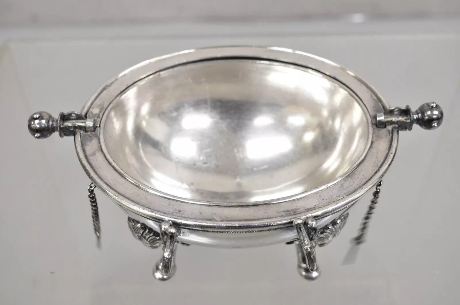 Antique English Edwardian Small Silver Plated Revolving Lid Butter Dish Server For Sale 3