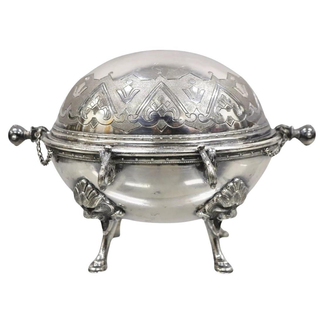 Antique English Edwardian Small Silver Plated Revolving Lid Butter Dish Server