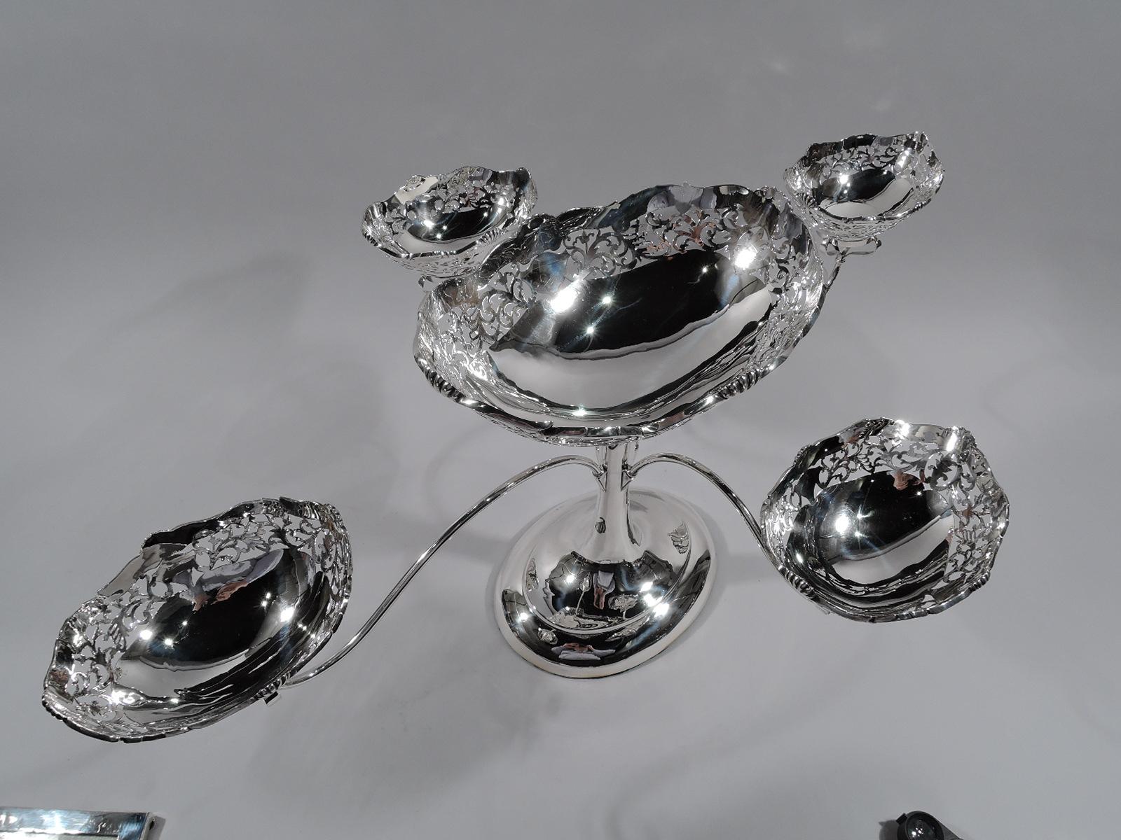 Antike englische edwardianische 5-Baskette Epergne aus Sterlingsilber (Edwardian)