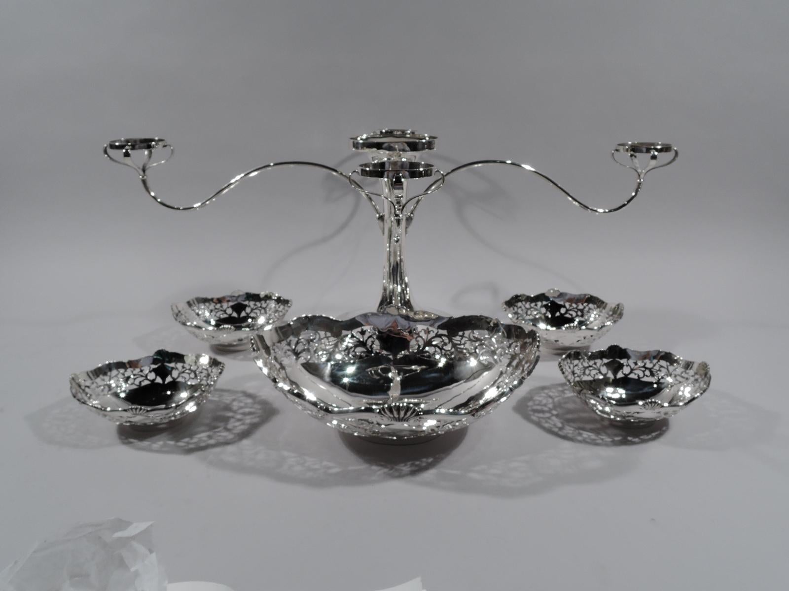 Early 20th Century Antique English Edwardian Sterling Silver 5-Basket Epergne