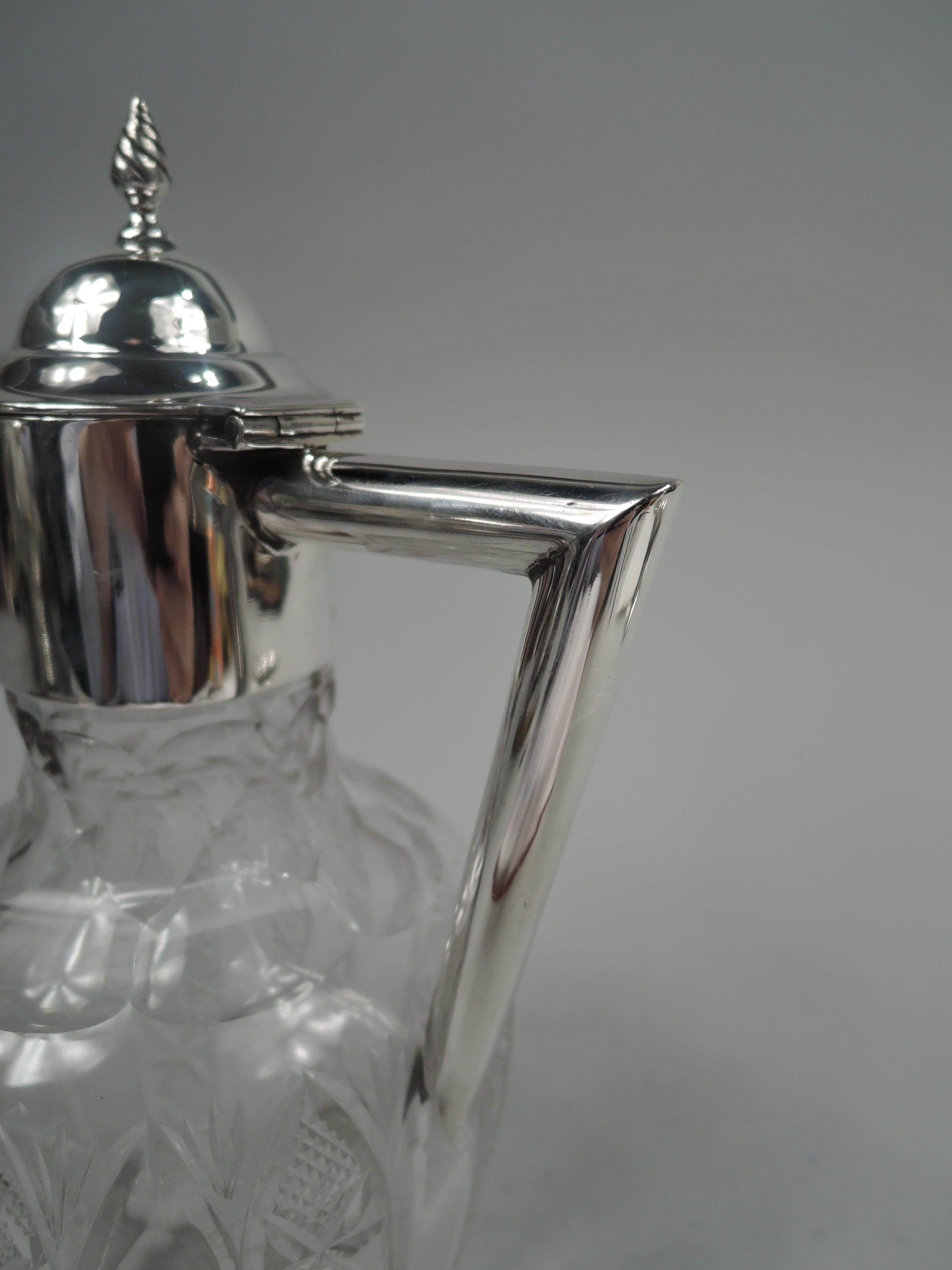 Early 20th Century Antique English Edwardian Sterling Silver and Cut-Glass Decanter For Sale
