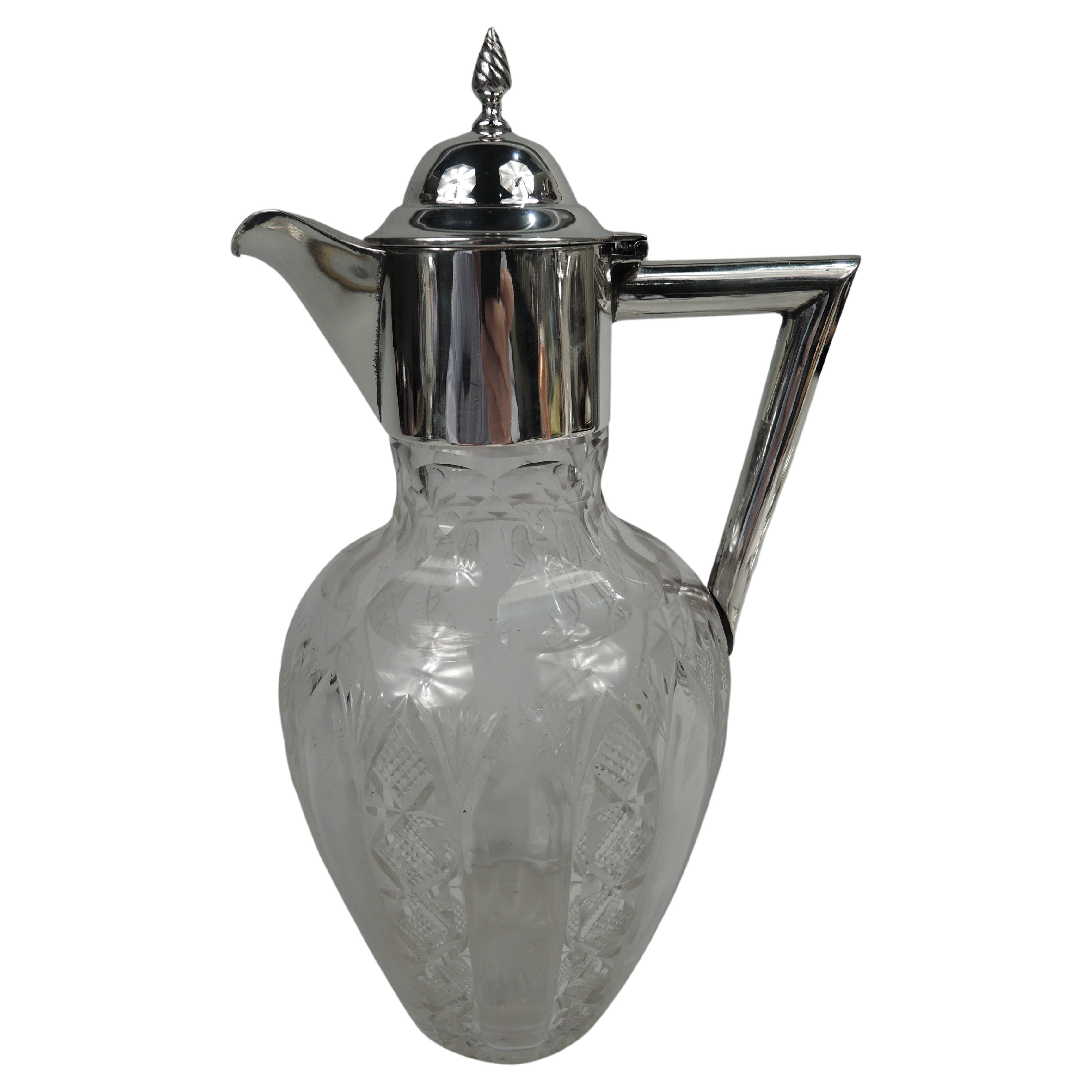 Antique English Edwardian Sterling Silver and Cut-Glass Decanter For Sale