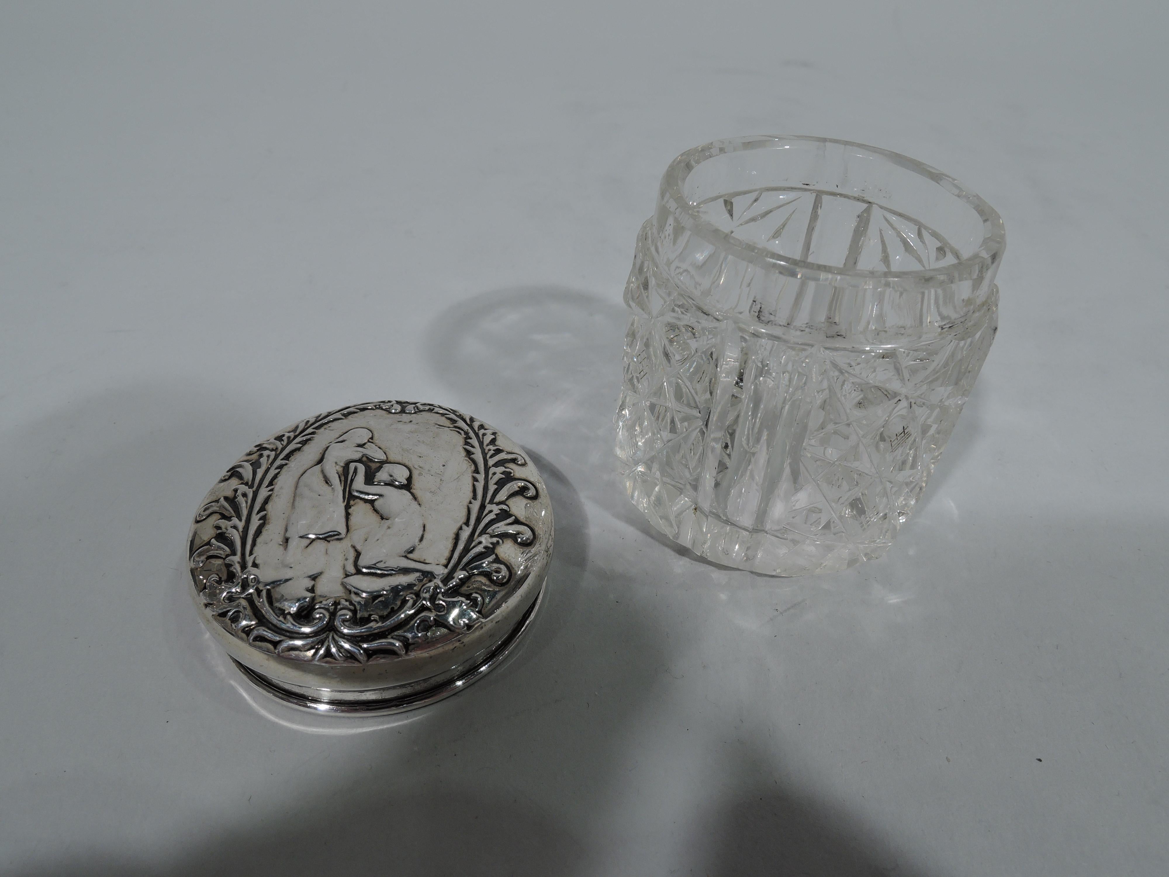 Antique English Edwardian Sterling Silver and Cut-Glass Powder Jar In Good Condition In New York, NY