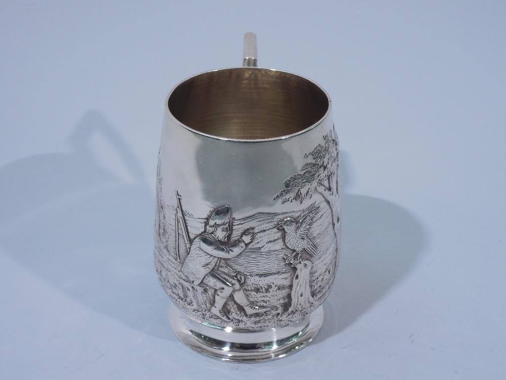 Early 20th Century Antique English Edwardian Sterling Silver Baby Cup with Pastoral Scene