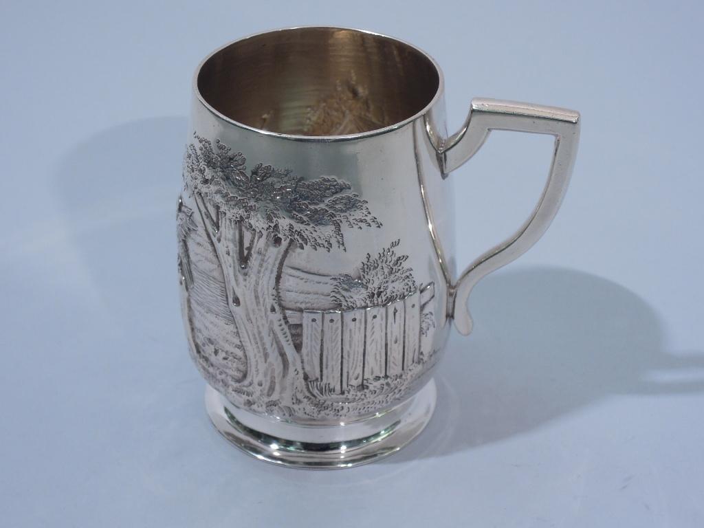 Antique English Edwardian Sterling Silver Baby Cup with Pastoral Scene 3