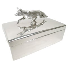 Antique English Edwardian Sterling Silver Box with Fox Finial
