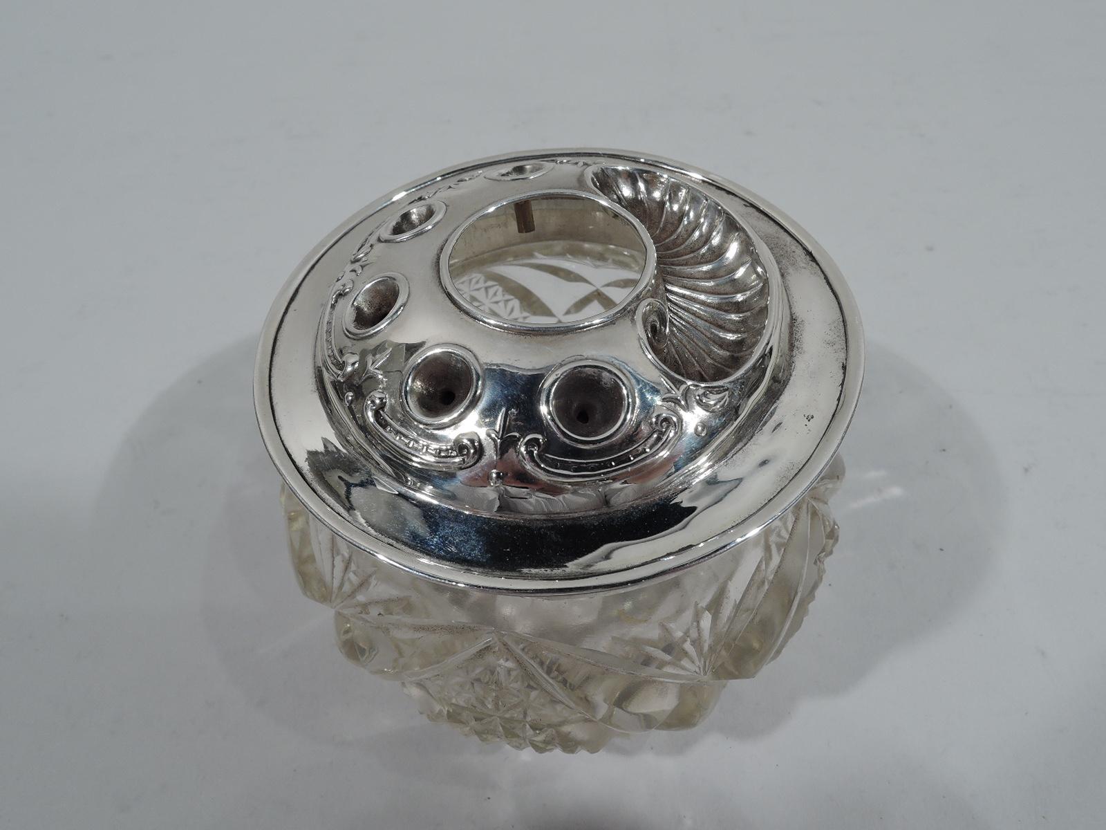 Antique English Edwardian Sterling Silver & Brilliant-Cut Glass Jar In Excellent Condition In New York, NY