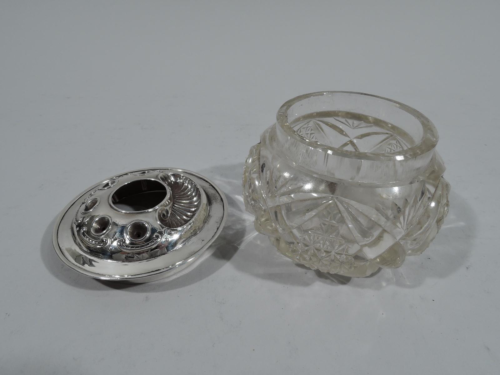 Early 20th Century Antique English Edwardian Sterling Silver & Brilliant-Cut Glass Jar