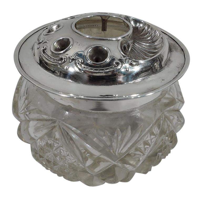 Antique English Edwardian Sterling Silver & Brilliant-Cut Glass Jar