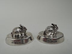 Antique English Edwardian Sterling Silver Bunny Place Card Holders