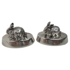 Antique English Edwardian Sterling Silver Bunny Place Card Holders