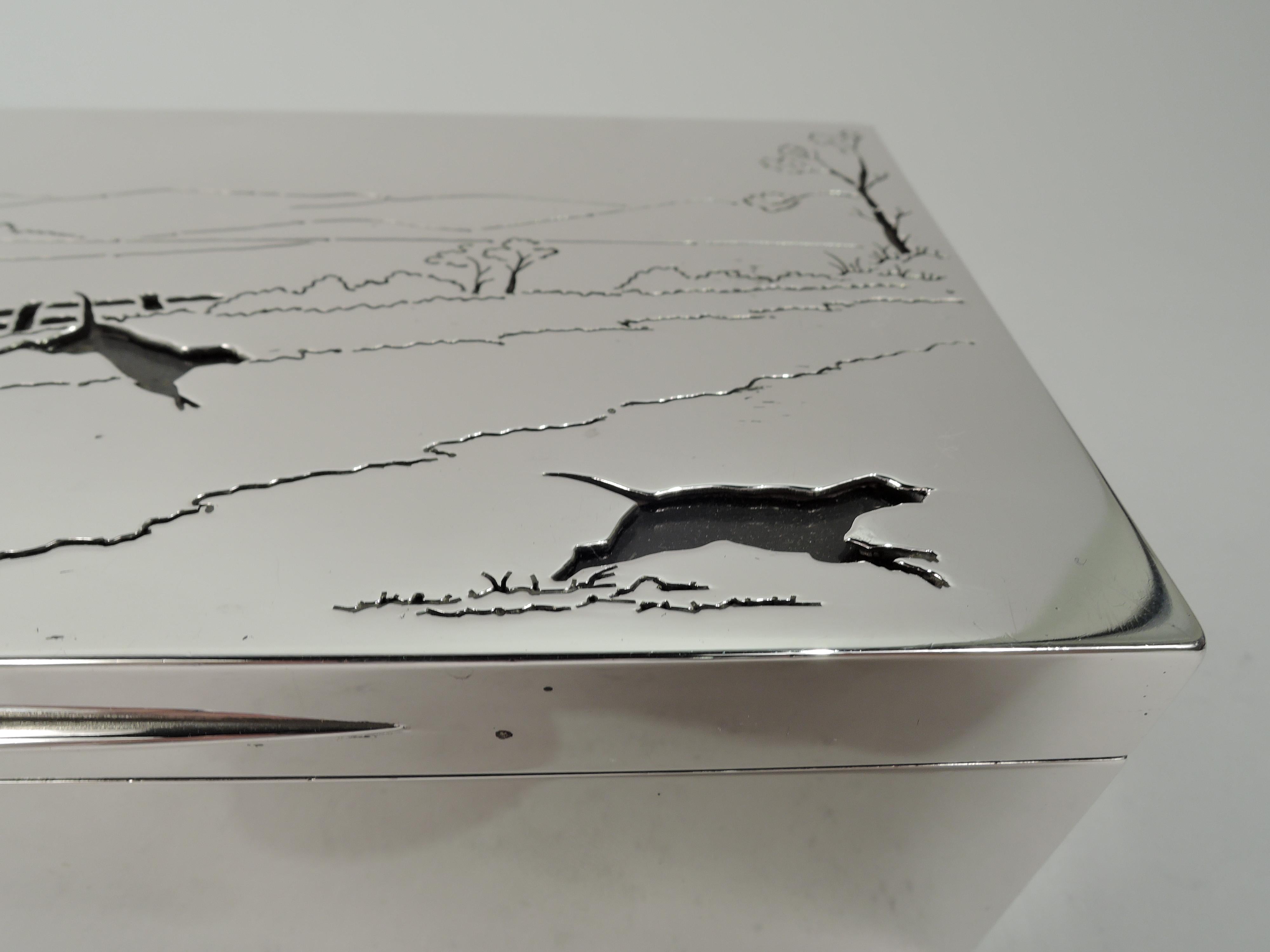 Early 20th Century Antique English Edwardian Sterling Silver Fox Hunt Box