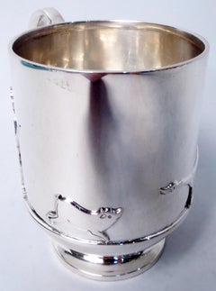 Antique English Edwardian Sterling Silver Pig & Goose Baby Cup, 1910