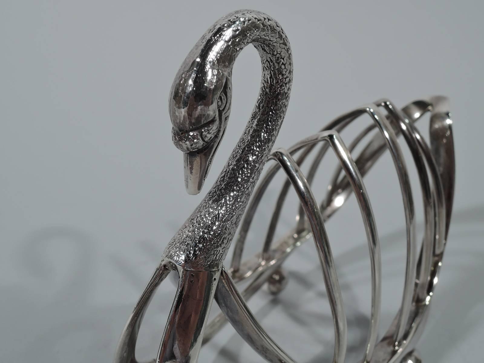 Antique English Edwardian Sterling Silver Swan-Form Toast Rack In Excellent Condition In New York, NY