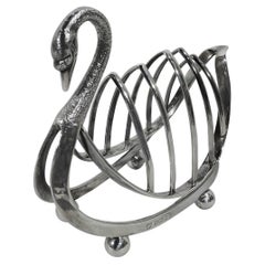 Antique English Edwardian Sterling Silver Swan-Form Toast Rack