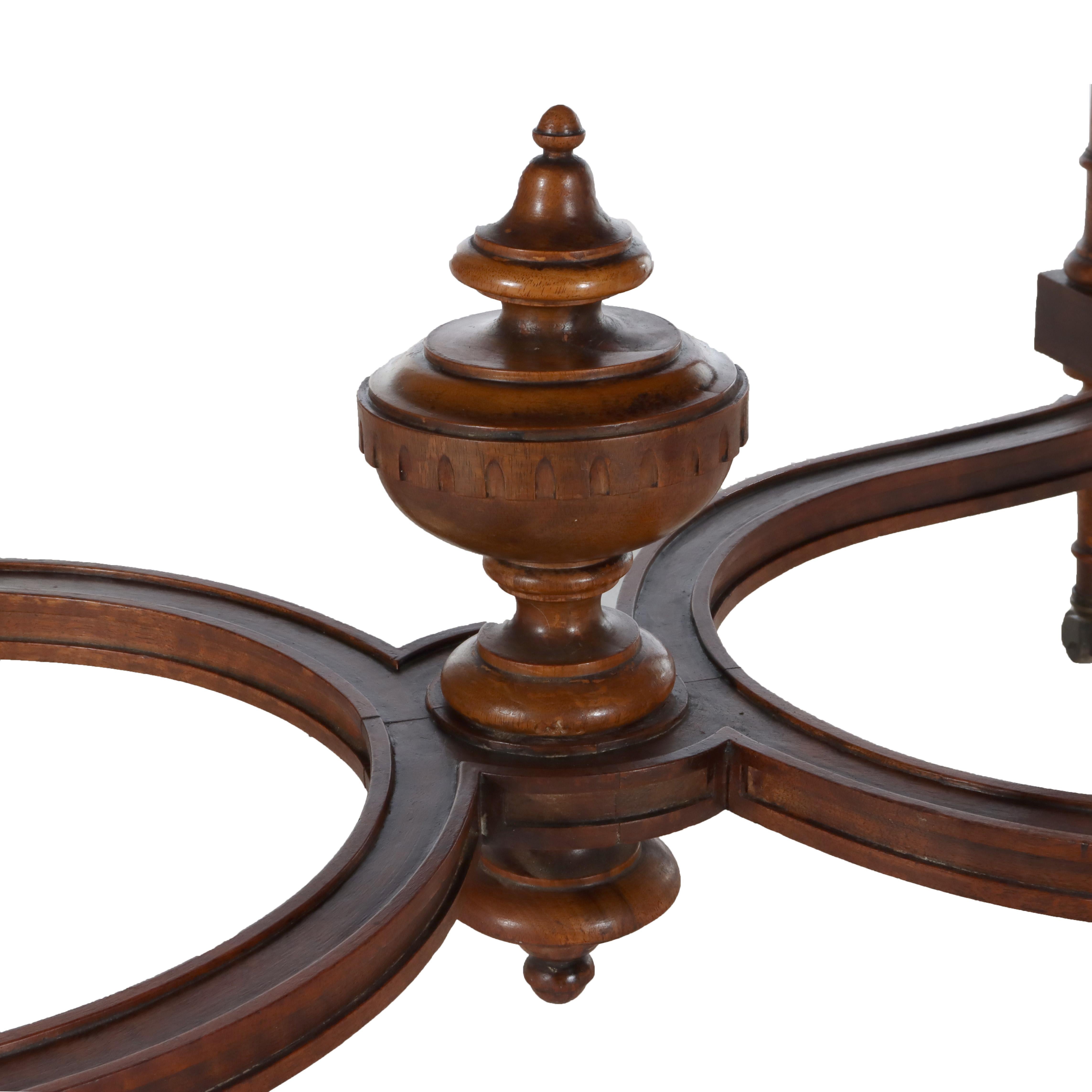 Antique English Edwardian Style Carved Walnut & Burl Library Table C1910 For Sale 6
