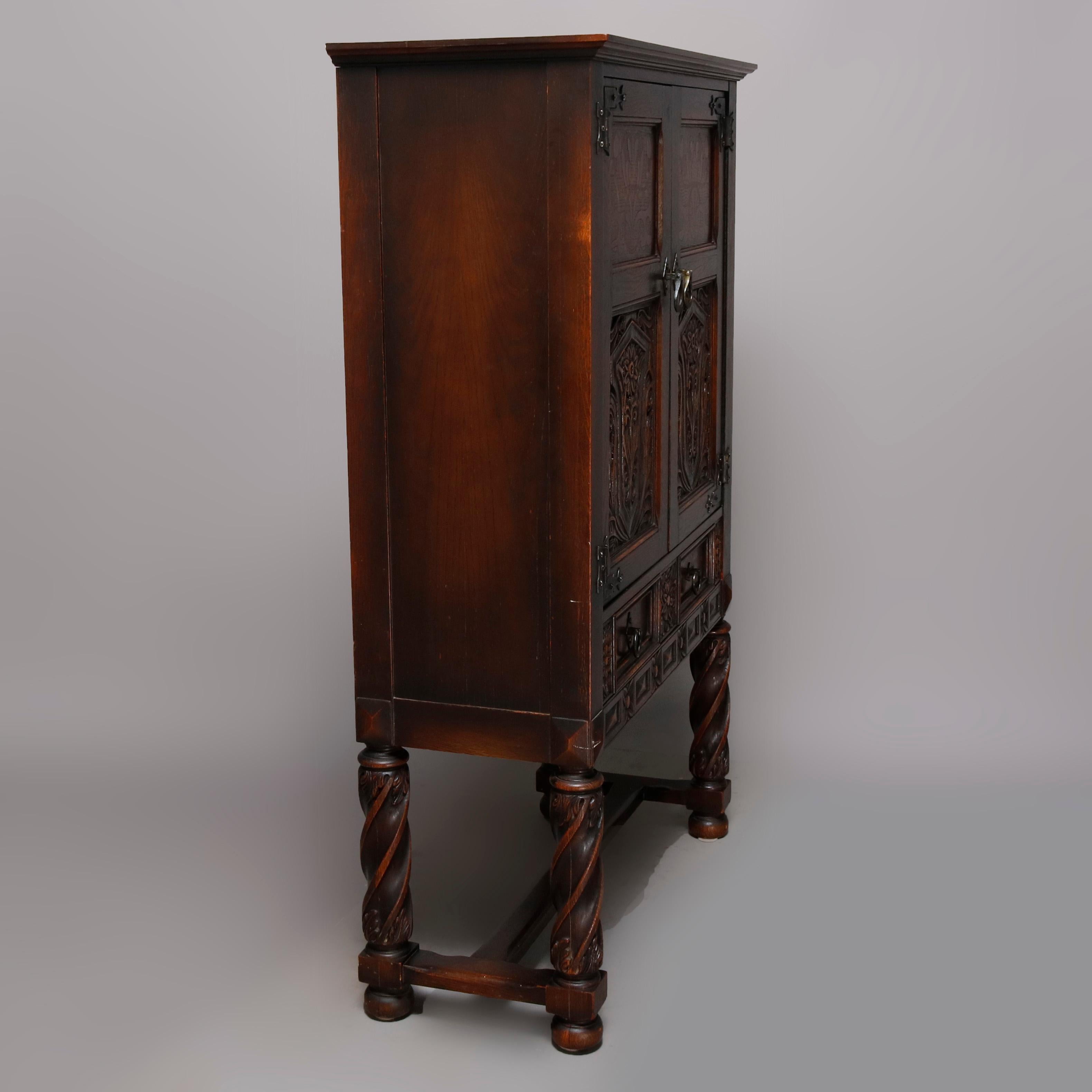 Antique English Edwardian Style Inlaid and Carved Oak China Cabinet, circa 1920 9