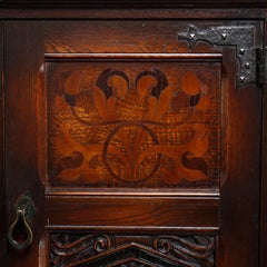 Antique English Edwardian Style Inlaid and Carved Oak China Cabinet, circa 1920
