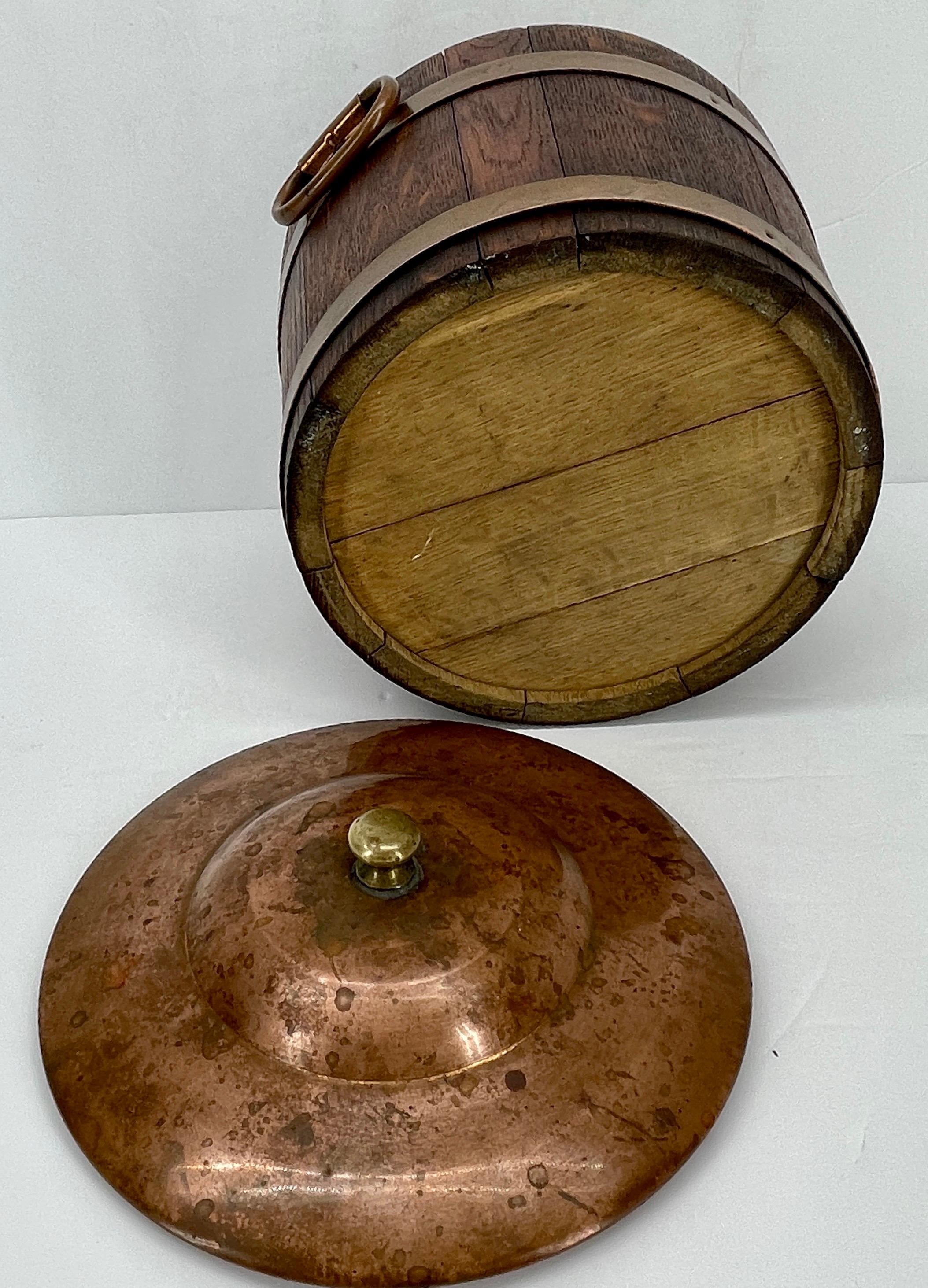 Seau  glace anglais ancien en bois et laiton de style douardien 3