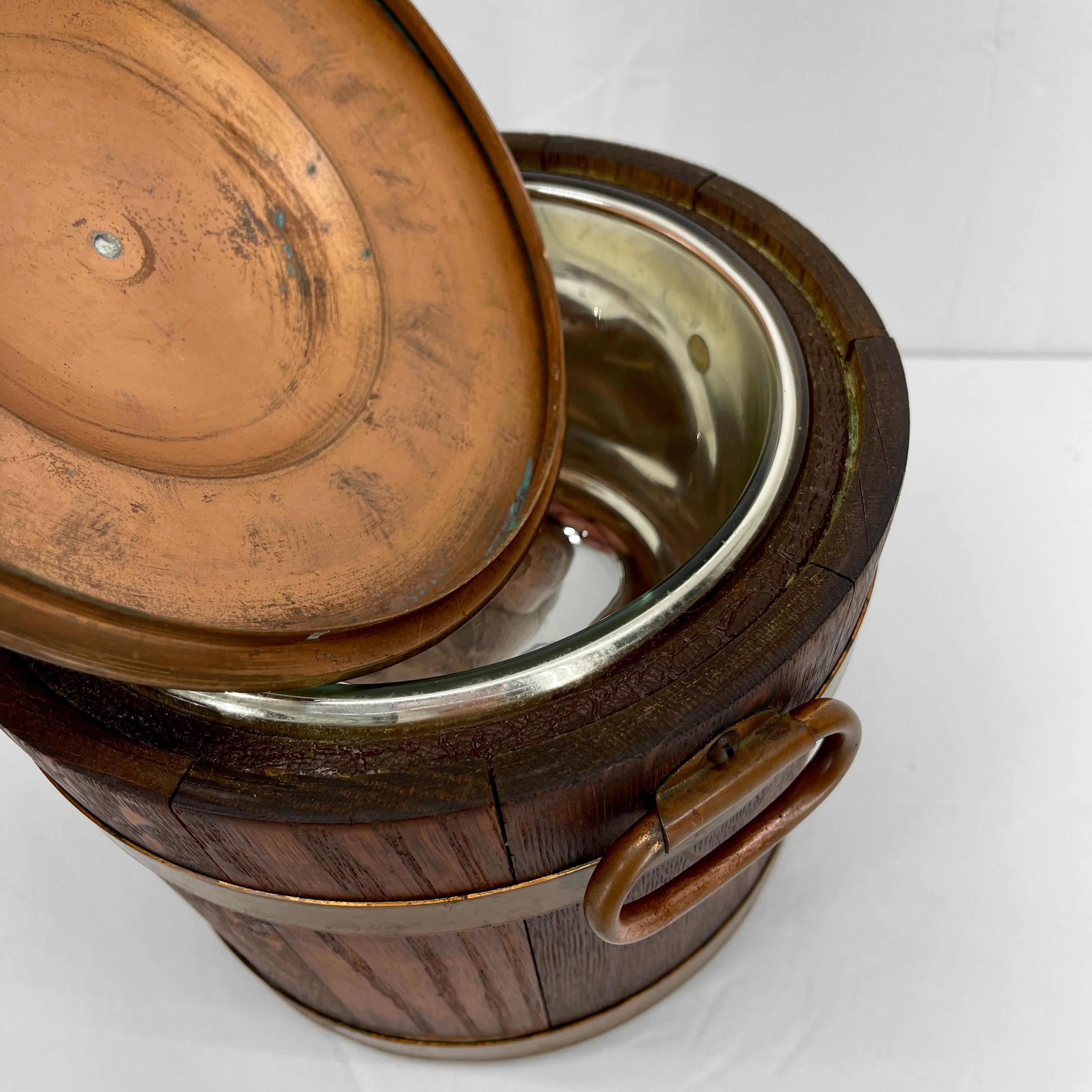 Early 20th Century Antique English Edwardian Wood and Brass Ice Bucket For Sale