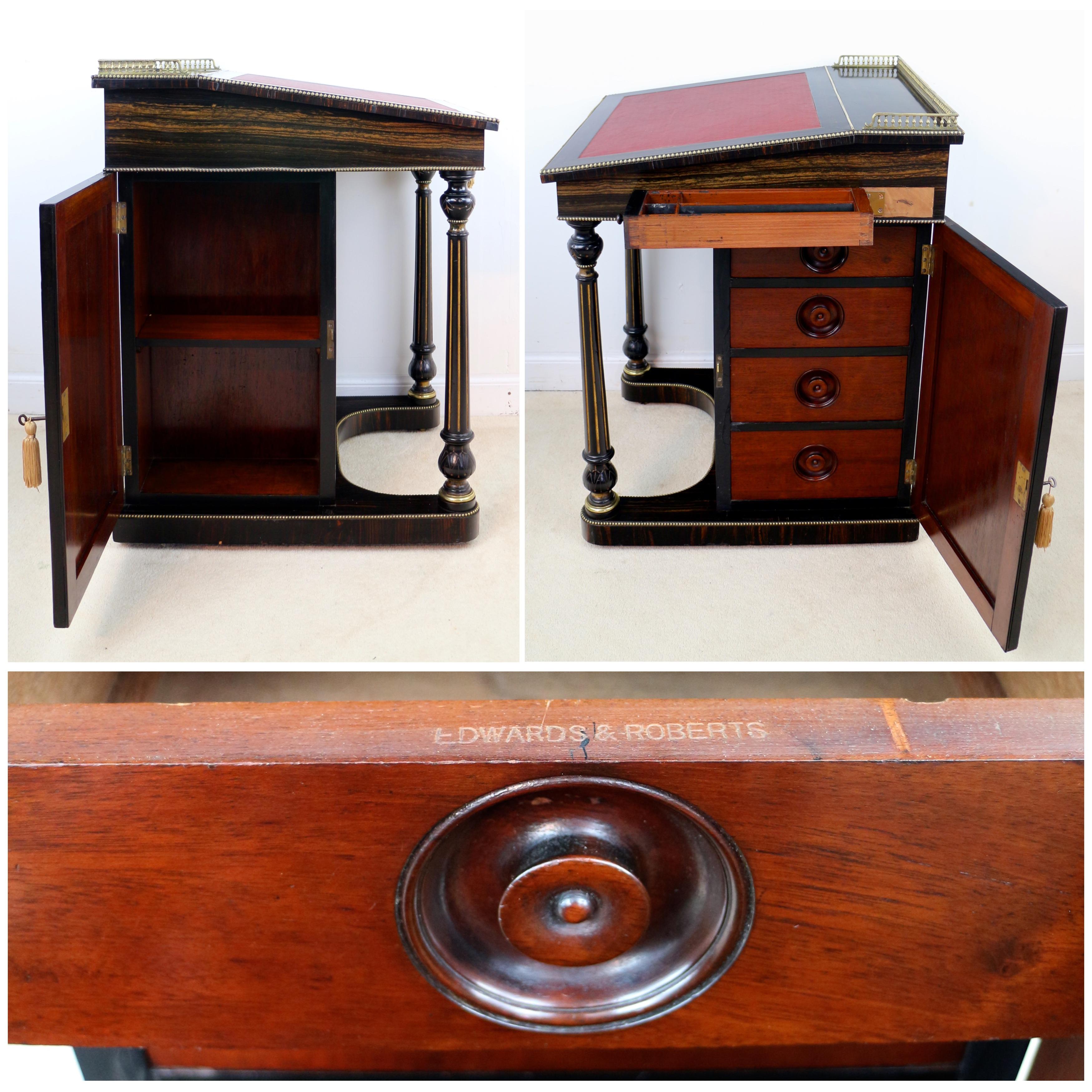 Antique English Edwards & Roberts Coromandel Davenport Desk, 19th Century 14