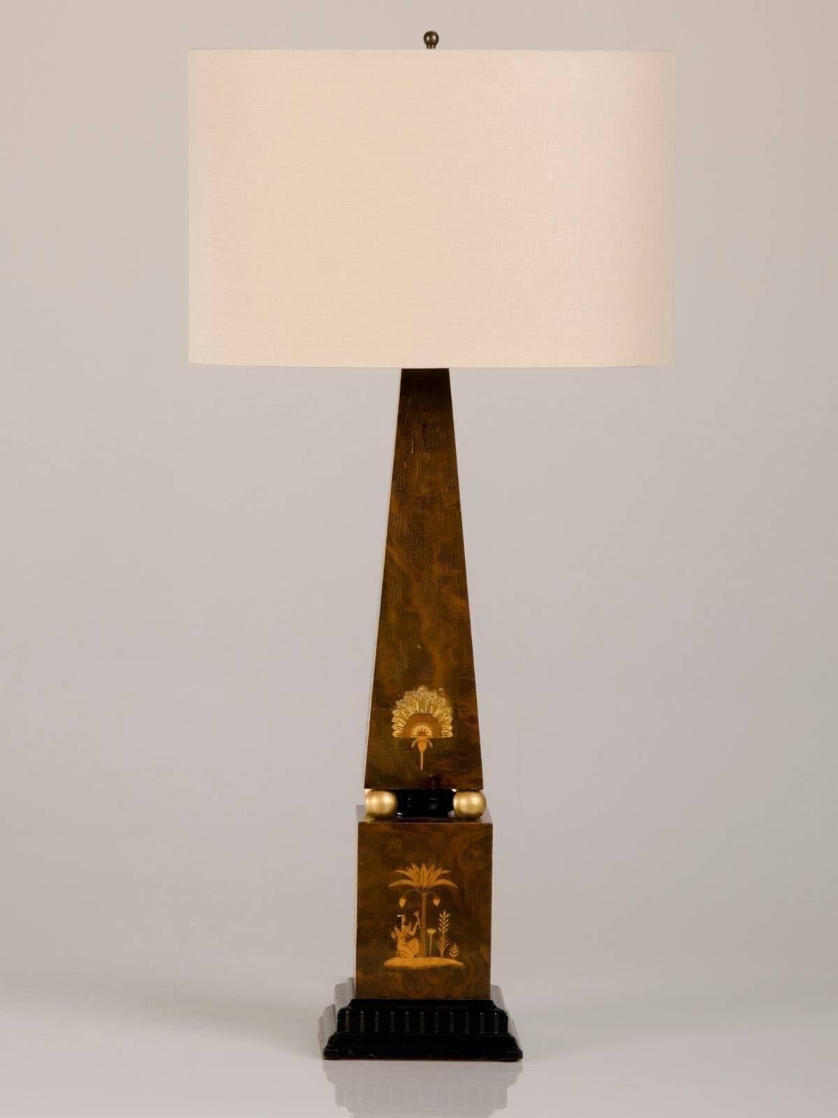 Ebonized Antique English Egyptian Revival Obelisk Lamp, circa 1910 For Sale