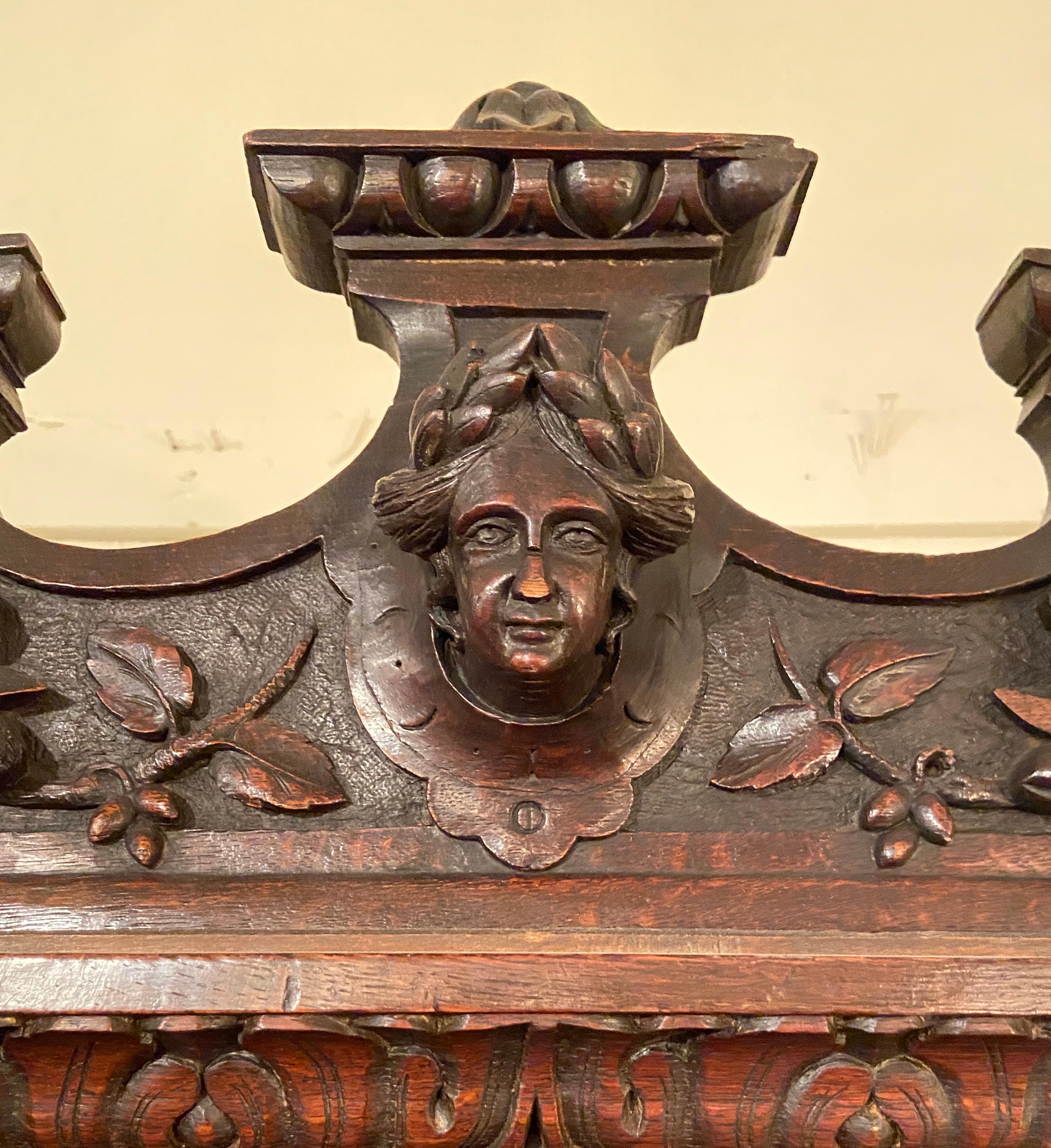 Antique English Elizabethan Carved Oak Cabinet with Lead Glass Doors, Circa 1860 For Sale 1