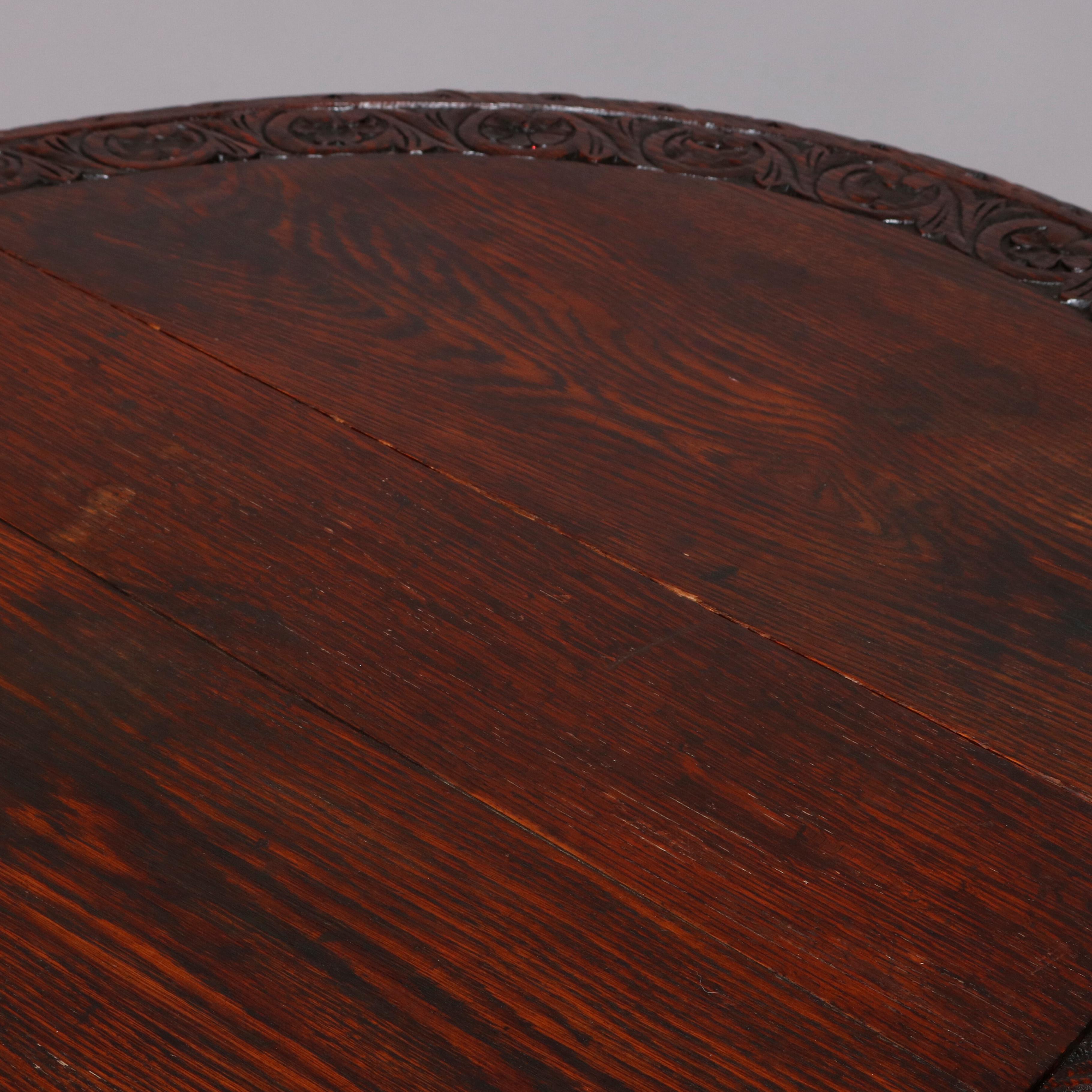 Antique English Elizabethan Carved Oak Drop Leaf Dining Table, circa 1860 6