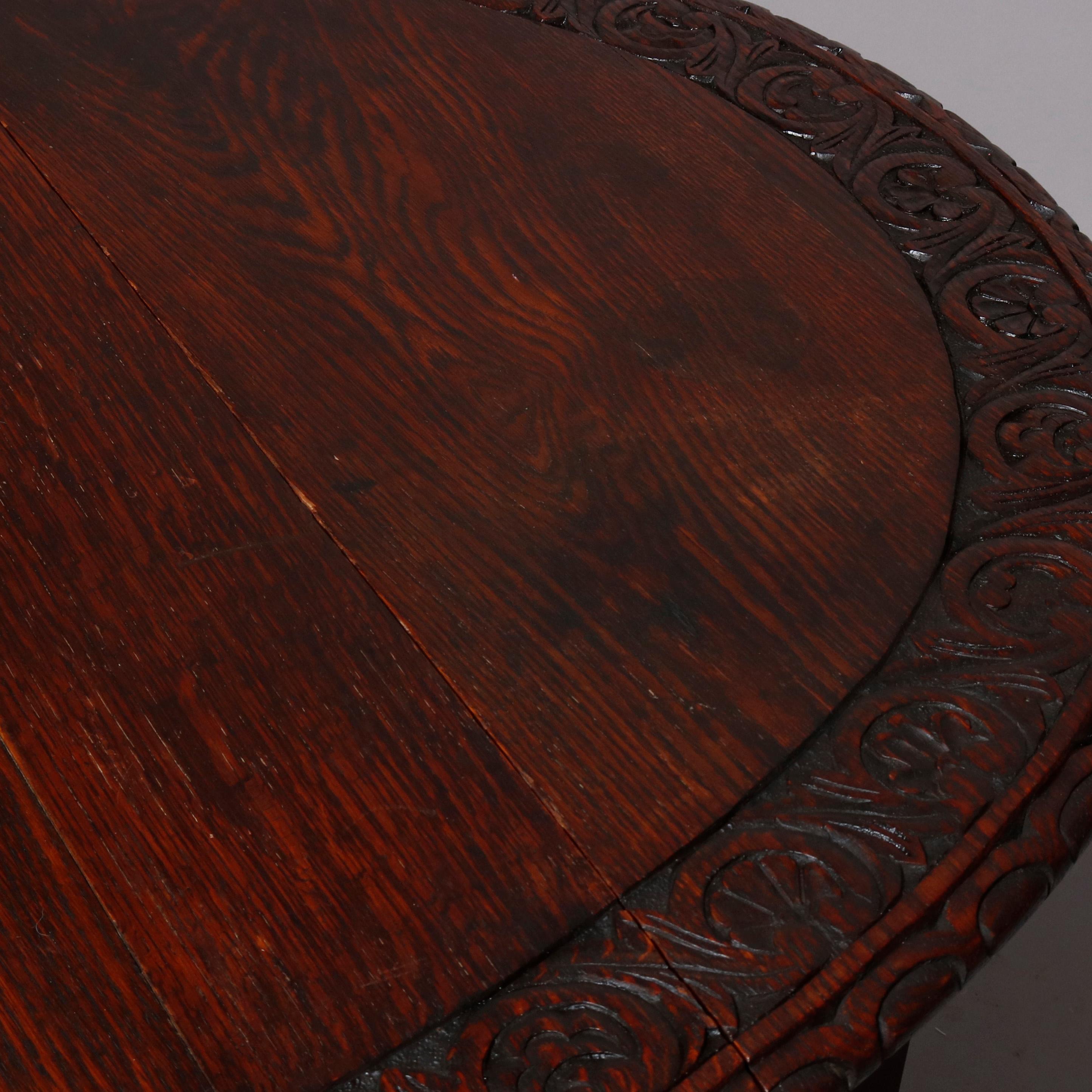 Antique English Elizabethan Carved Oak Drop Leaf Dining Table, circa 1860 9