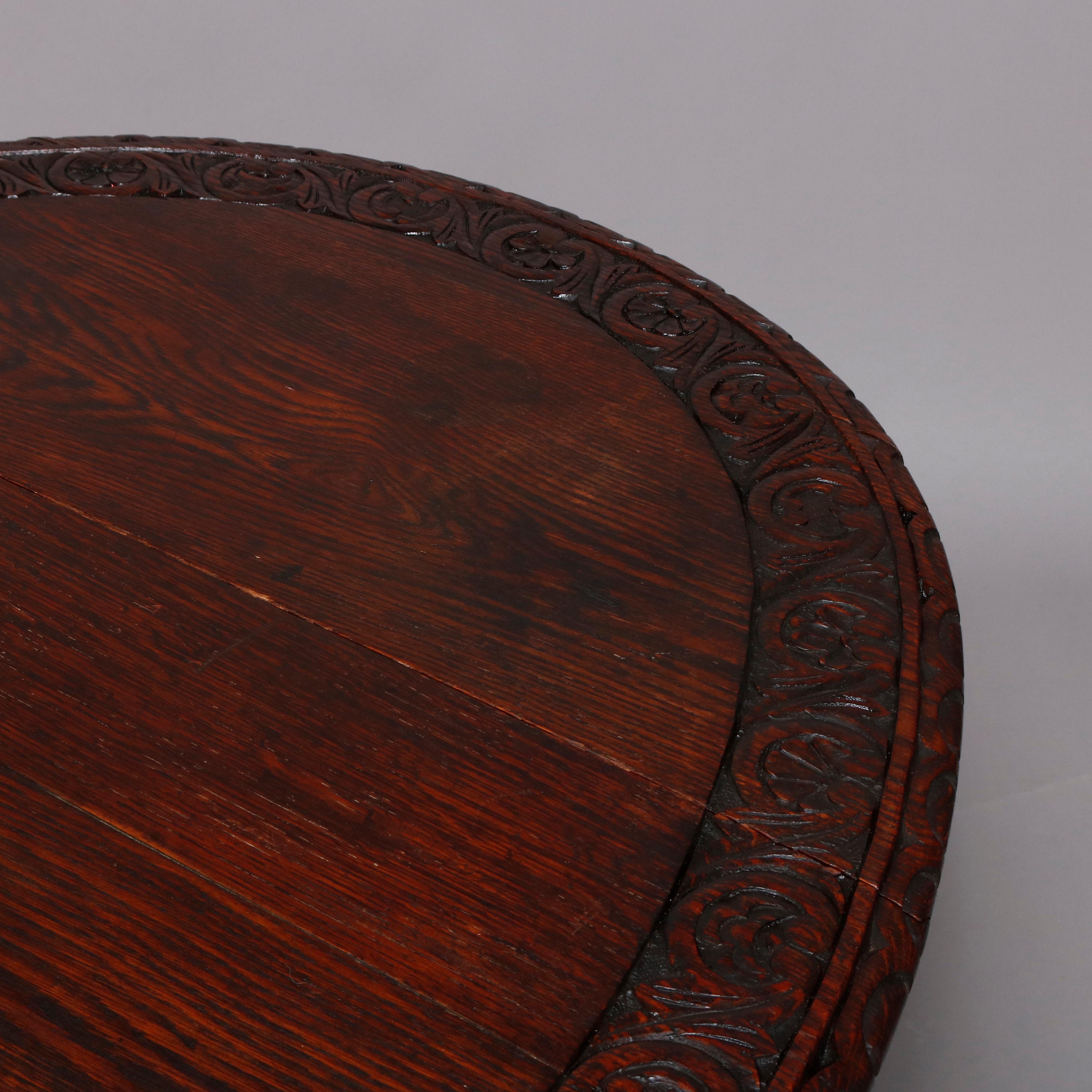 Antique English Elizabethan Carved Oak Drop Leaf Dining Table, circa 1860 10
