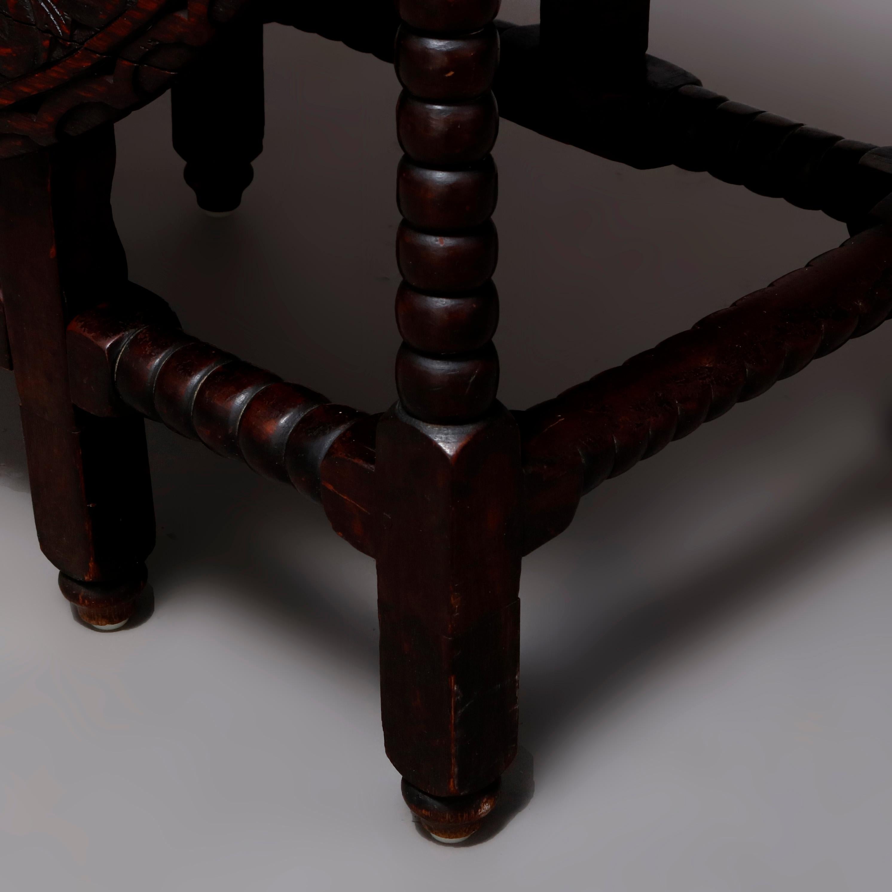 Antique English Elizabethan Carved Oak Drop Leaf Dining Table, circa 1860 1