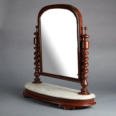 Antique English Elizabethan Mahogany Marble Top Shaving Mirror 19th C
