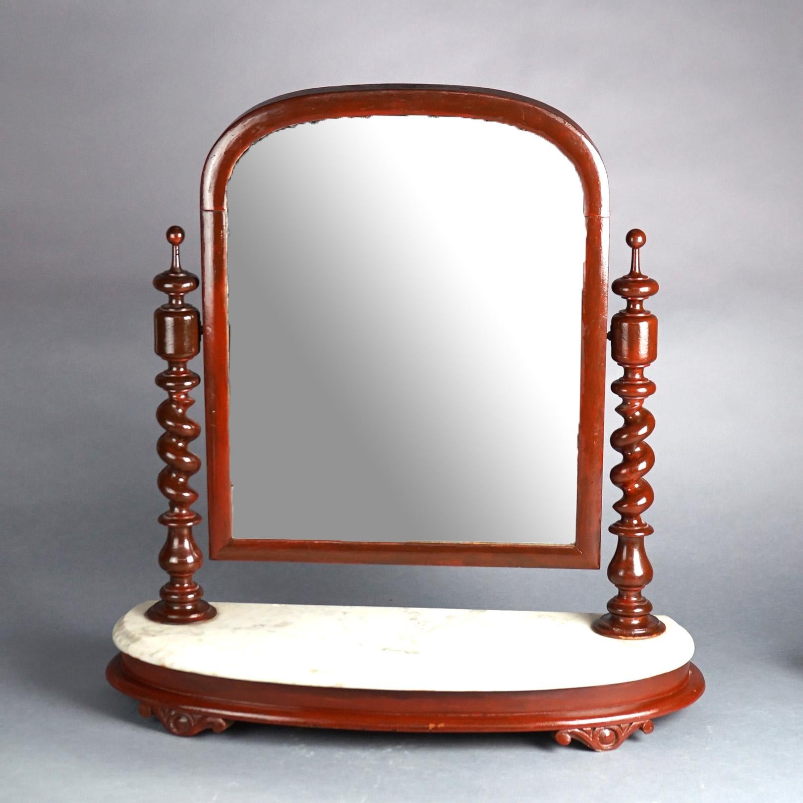 Antique English Elizabethan Mahogany Marble Top Shaving Mirror 19th C In Good Condition For Sale In Big Flats, NY