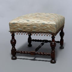 Antique English Elizabethan Style Carved Mahogany Bench, 20th Century