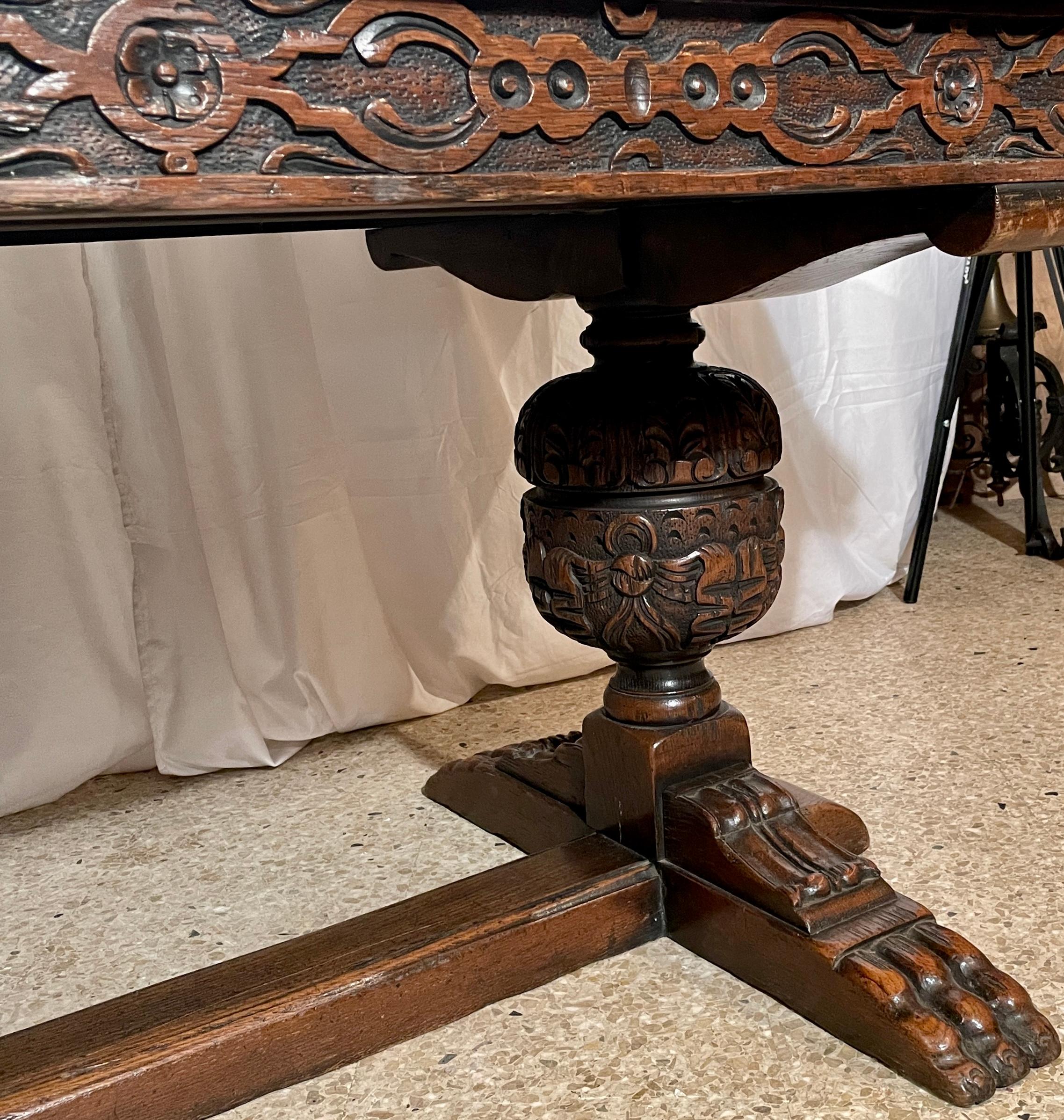 19th Century Antique English Elizabethan Style Extension Trestle Table