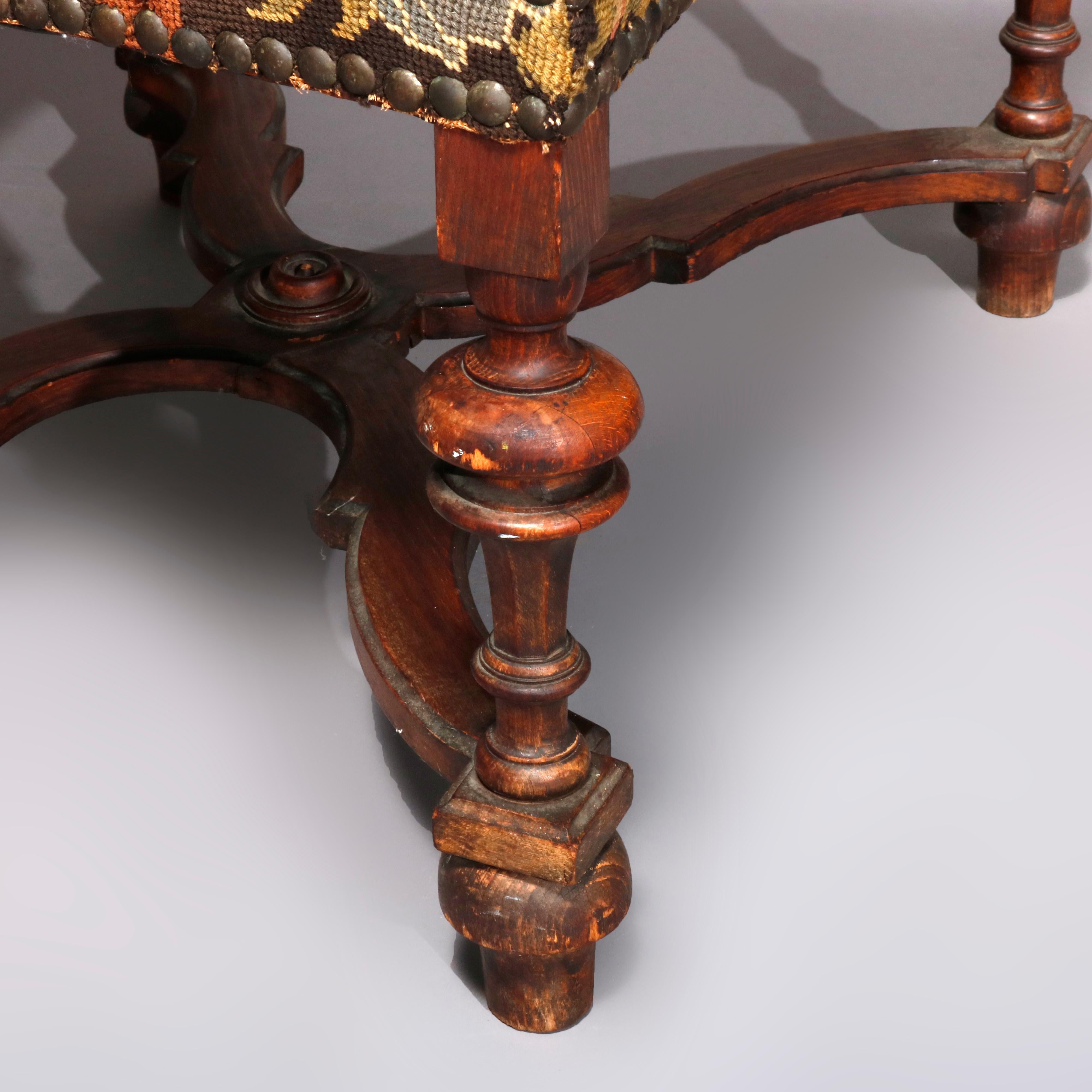 Antique English Elizabethan Style Walnut and Tapestry Tall Throne Chair 4