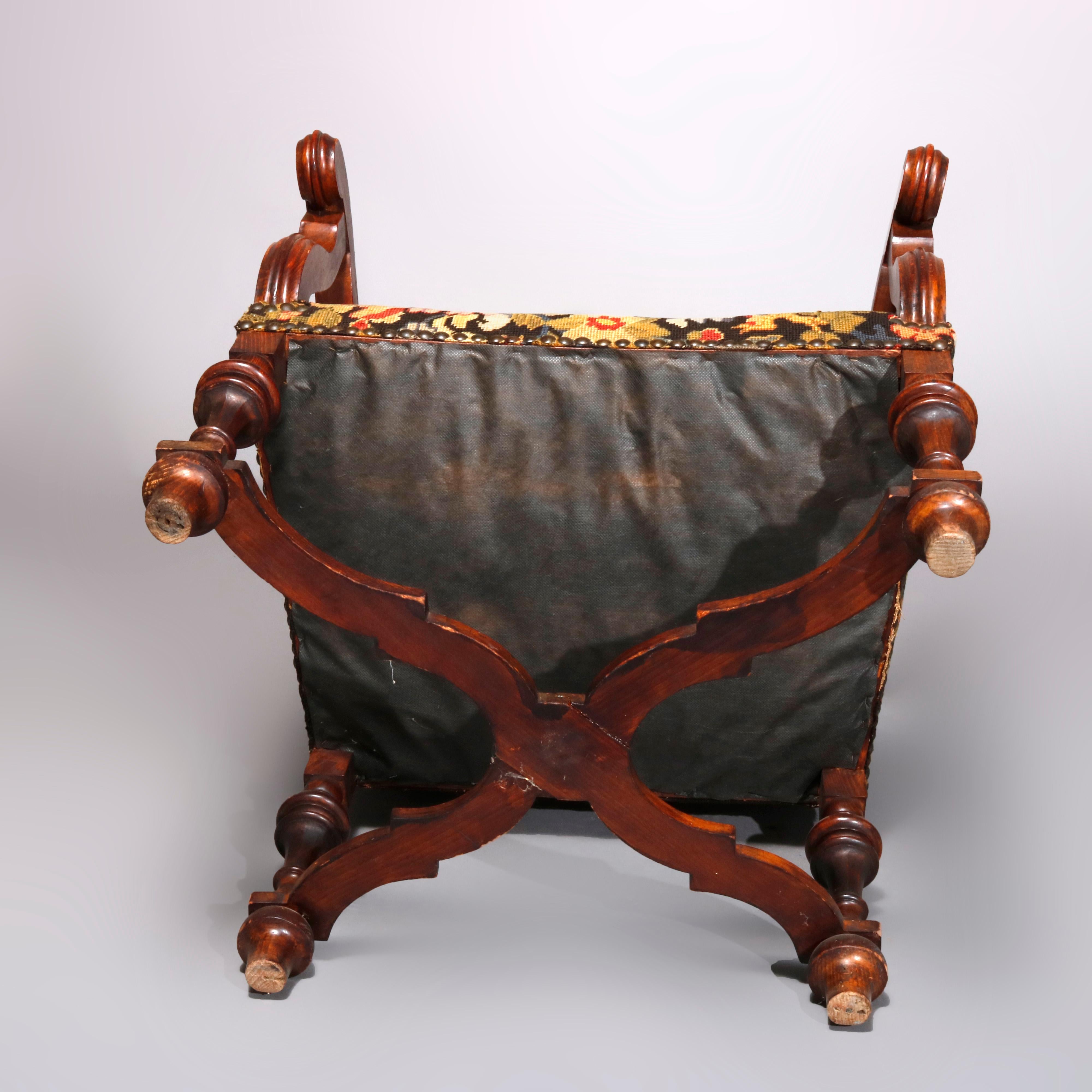 Antique English Elizabethan Style Walnut and Tapestry Tall Throne Chair 6