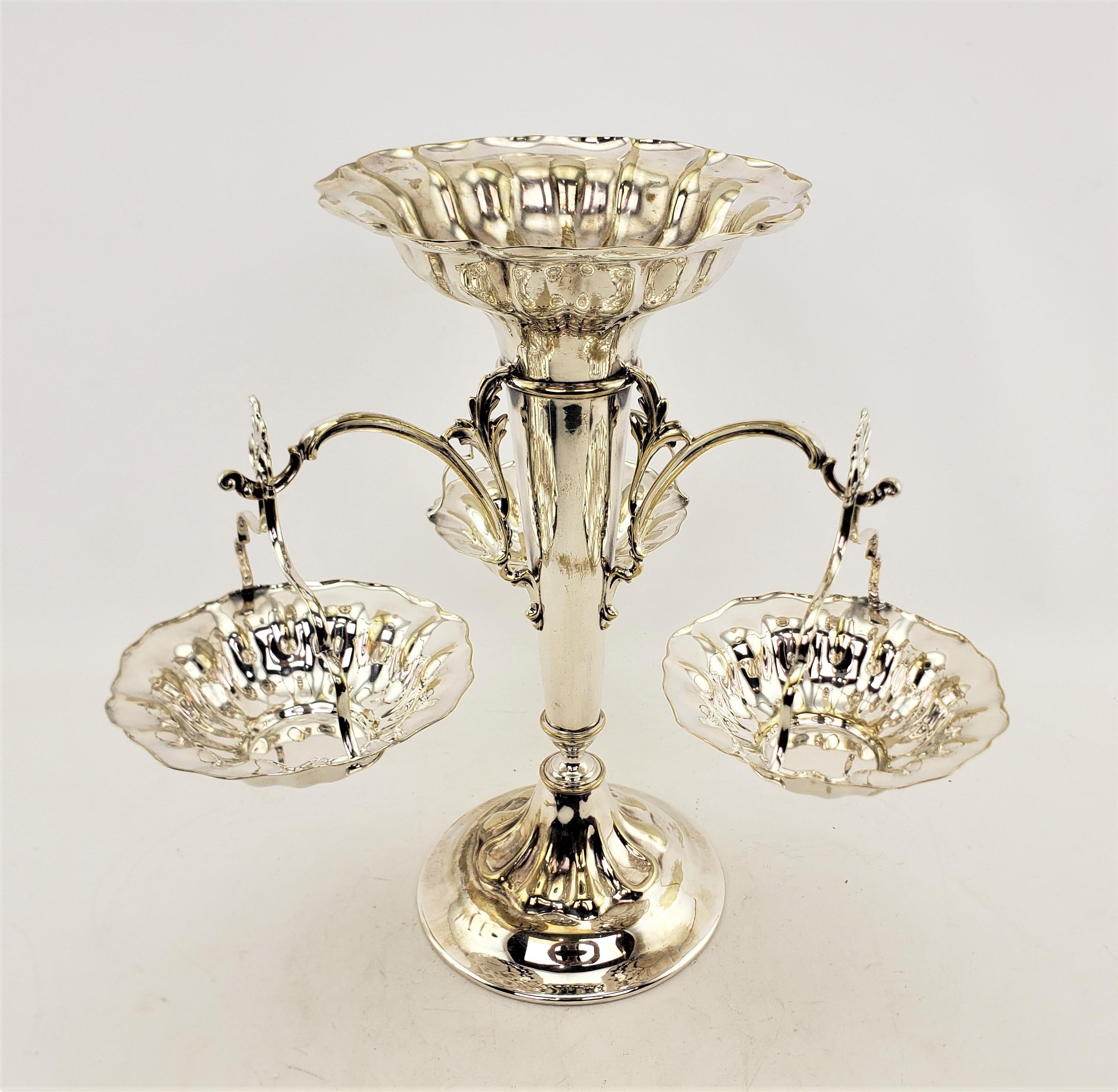 Late Victorian Antique English Elkington Silver Plated Epergne or Centerpiece with Side Baskets For Sale